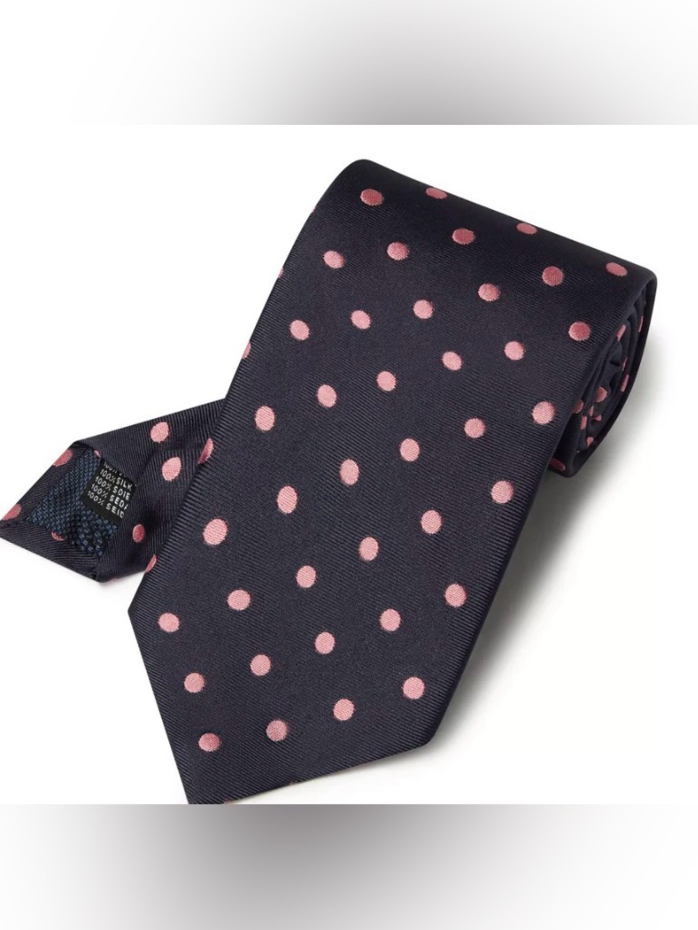 Thomas Pink Navy & Pink Polka Dot Silk Woven Tie